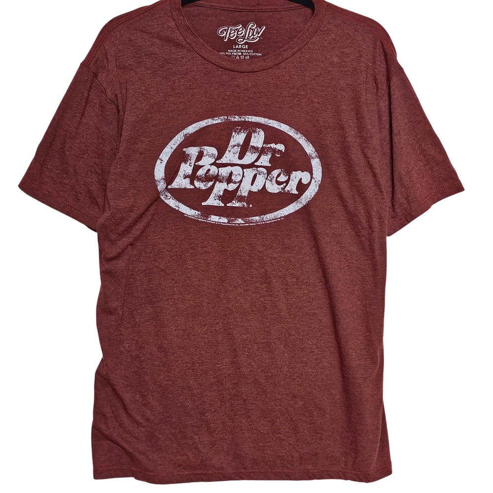 Tee Luv Dr Pepper Graphic T-Shirt Mens Large Maroon Distressed Logo Soft‎ Blend
